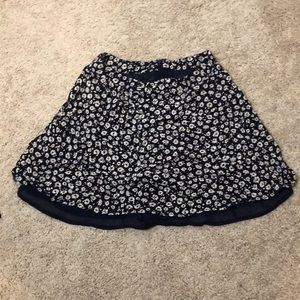 White Floral Print Blue Skirt